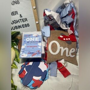 Airplane 1st Birthday Party Set Banner Invitations Garland Boy Red White Blue